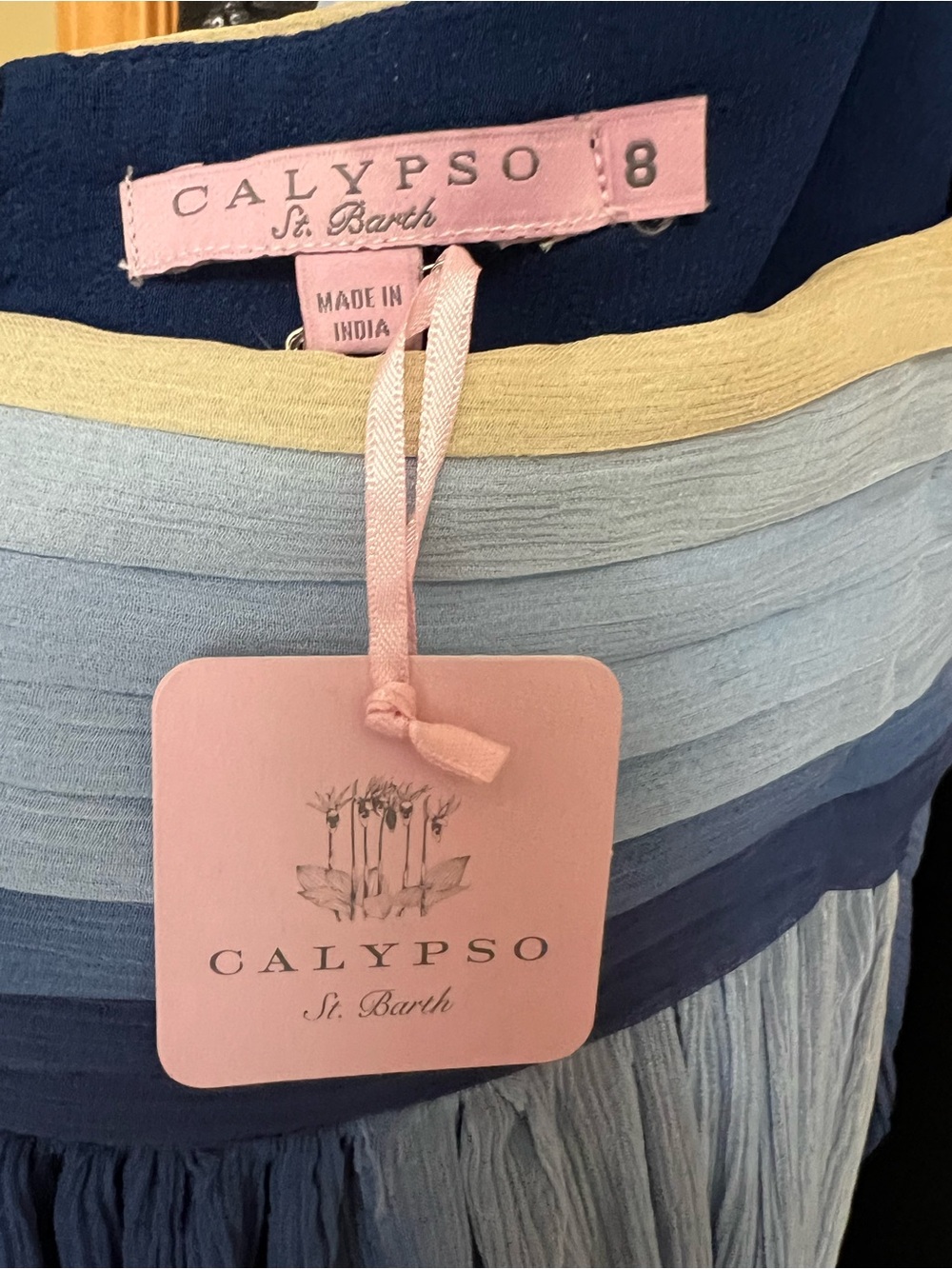 Calypso St. Barth Halter Ombre Maxi Dress in Blue, Gold & Cream - Picture 4 of 6